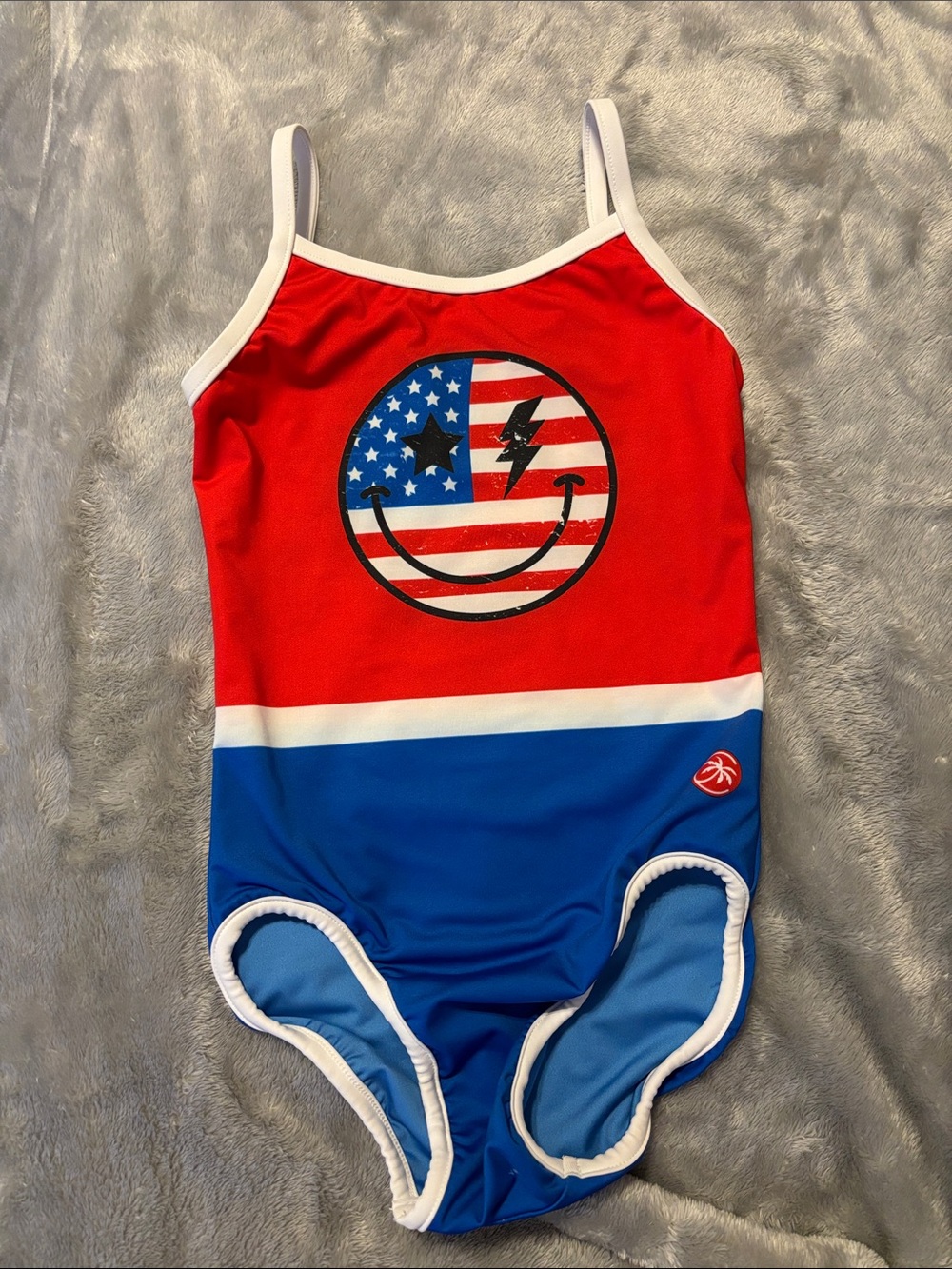 Reversible Red White & Blue USA Flag Smiley Kids One-Piece Leotard Cocovida